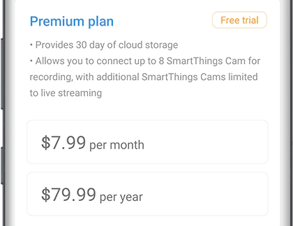 SmartThings Smart Cam subscription plan settings page SmartThings Smart Cam subscription plan settings page