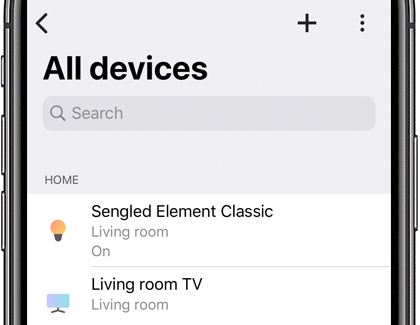 A list of devices with All devices displayed at the top on the SmartThings app A list of devices with All devices displayed at the top on the SmartThings app