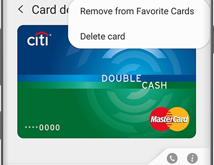 Delete card option displayed in Samsung Pay