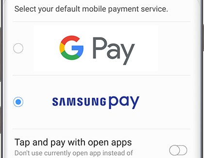 Default mobile payment service settings page Default mobile payment service settings page