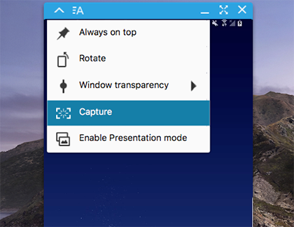 Capture highlighted on the PC with SideSync Capture highlighted on the PC with SideSync
