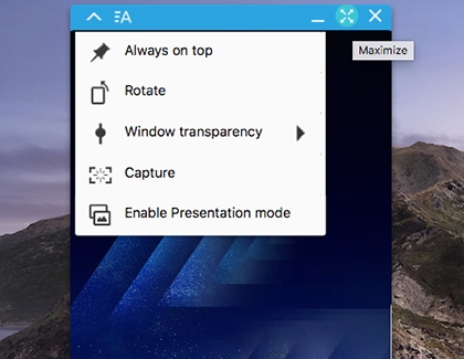 The Full screen icon highlighted in SideSync The Full screen icon highlighted in SideSync