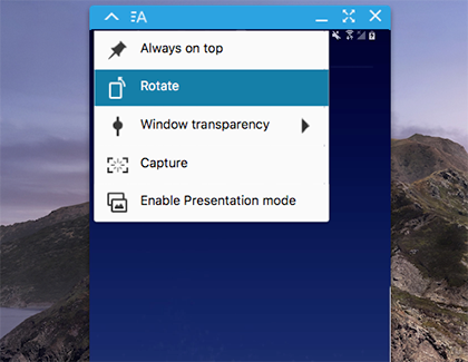 Rotate highlighted in SideSync on the PC Rotate highlighted in SideSync on the PC