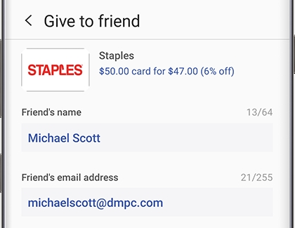 Option to buy a gift card for a friend in Samsung Pay Option to buy a gift card for a friend in Samsung Pay