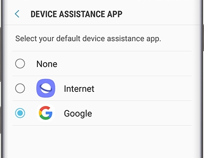 Device assistance app screen with Google selected Device assistance app screen with Google selected