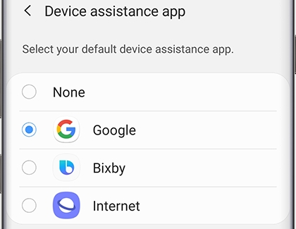 Device assistance app screen with Google selected Device assistance app screen with Google selected