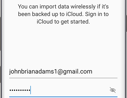 iCloud sign in screen for Smart Switch transfer iCloud sign in screen for Smart Switch transfer
