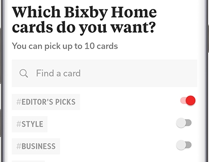 Bixby Home cards settings on phone Bixby Home cards settings on phone