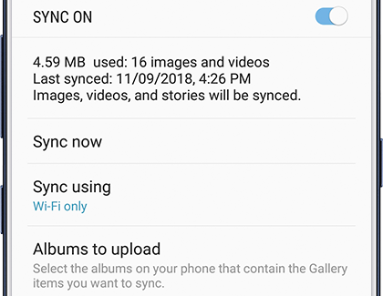 Sync On options in Samsung Cloud