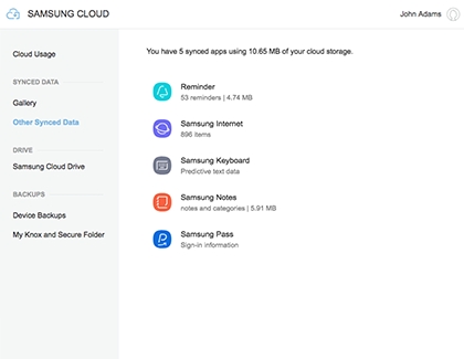 Other Synced Data in Samsung Cloud