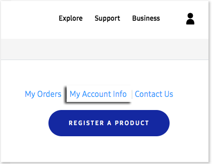 My Account Info highlighted above REGISTER A PRODUCT