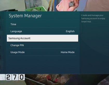 Samsung Account highlighted under System Manager