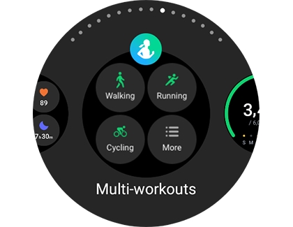 Multi-workouts widget displayed on a Galaxy watch