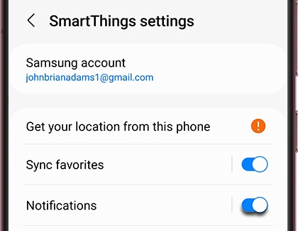 Switch highlighted next to Notifications in the SmartThings app