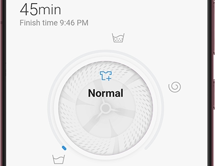 A Samsung washing machine cycle in progress displayed in the SmartThings app