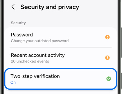 Two-step verification highlighted on a Galaxy phone