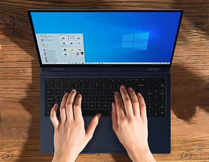 Woman using windows 10 on Galaxy Book Pro 360