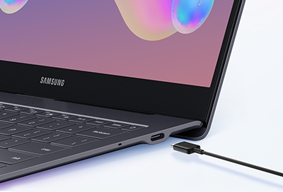 USB C being plugged into a Galaxy Book S