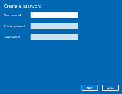Change your password window with New password data field