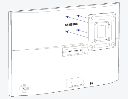Illustration of VESA mounting bracket being lined up to the back of the monitor