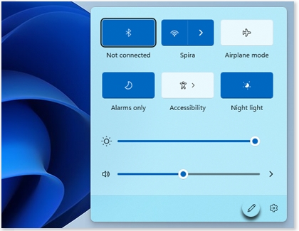 Edit icon highlighted on the Quick Settings panel