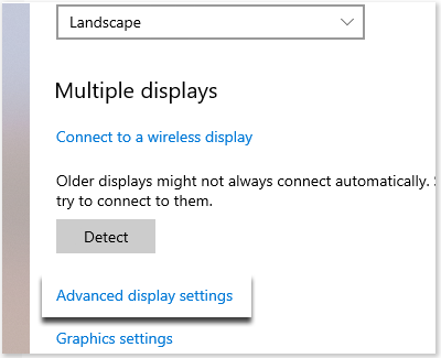 Advanced display settings highlighted on a PC
