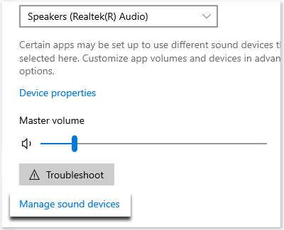 Manage sound devices highlighted on a PC
