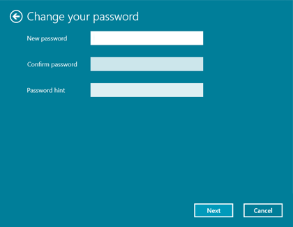 Change your password window with New password data field Change your password window with New password data field