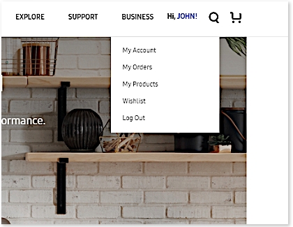 Log Out listed under Hi JOHN! Log Out listed under Hi JOHN!