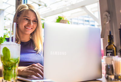 Blonde woman using laptop Blonde woman using laptop