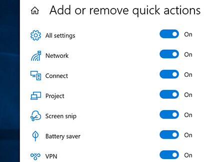 Add or remove quick actions in Windows Settings Add or remove quick actions in Windows Settings