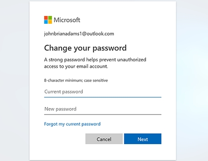 Change a Microsoft password settings page Change a Microsoft password settings page