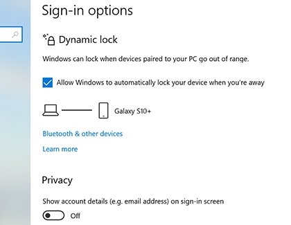 Set a dynamic lock in sign in options Set a dynamic lock in sign in options