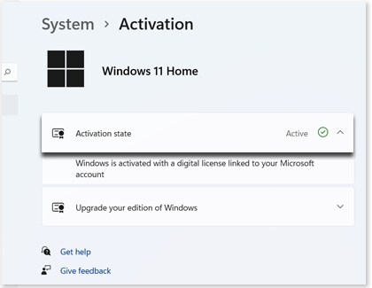 Activation state highlighted on a Windows 11 PC