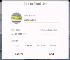 Example of adding asparagus to the food list Example of adding asparagus to the food list