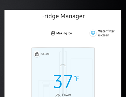 Fridge Manager settings screen on the Family Hub Fridge Manager settings screen on the Family Hub