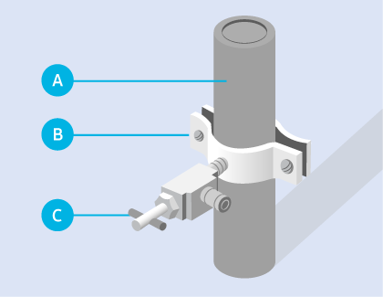 Illustration of a shut off valve connected to a cold water line using a pipe clamp