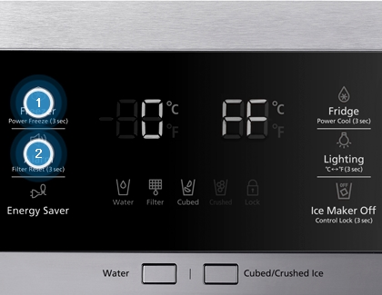 Refrigerator panel showing the step to turn on Cooling mode.