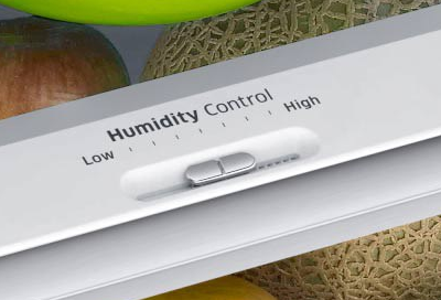Humidity Control adjuster slider on crisper drawer in fridge