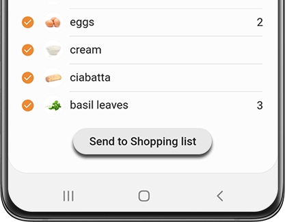 Send to Shopping list highlighted under a list of ingredients