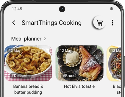 Shopping List icon highlighted in the SmartThings Cooking app