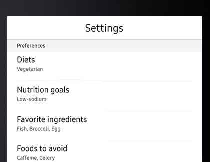A list of diet preferences under Settings A list of diet preferences under Settings