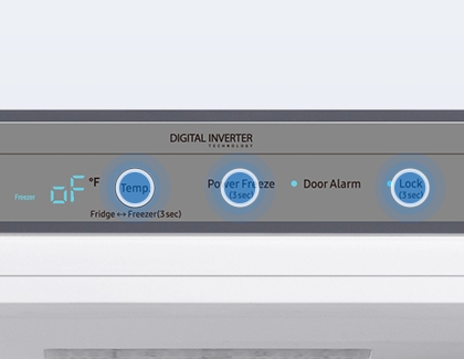 Press the temp, power freeze and lock buttons on Samsung convertible refrigerator to toggle Cooling Off mode