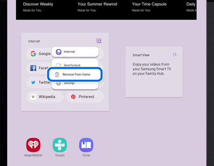 Remove from home option highlighted on the Family Hub