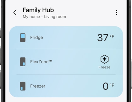 Family Hub status displayed in the SmartThings app on a iPhone