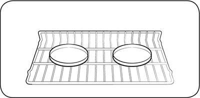 Illustration depicting pan spacing for single oven or flex duo cooking on a Samsung oven Illustration depicting pan spacing for single oven or flex duo cooking on a Samsung oven