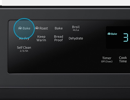Samsung Oven showing Bake on control panel