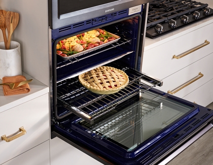 Pie in a rack of a Samsung oven