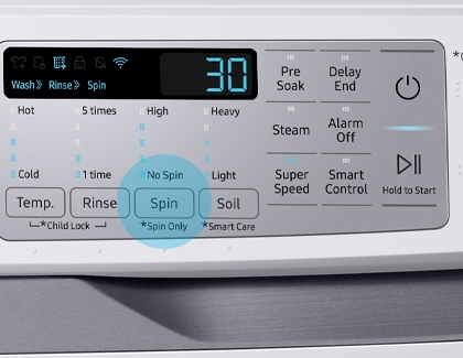 Samsung Washing machine with Spin button highlighted
