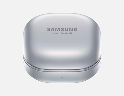 Galaxy Buds Pro case with green indicator light glowing Galaxy Buds Pro case with green indicator light glowing